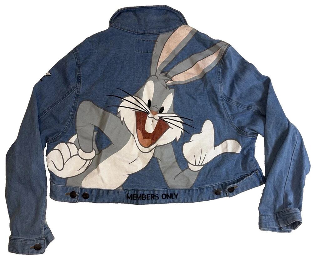 Looney Toons Members Only Crop Denim Jacket Bugs Bunny Womens Size 2X Runs Small